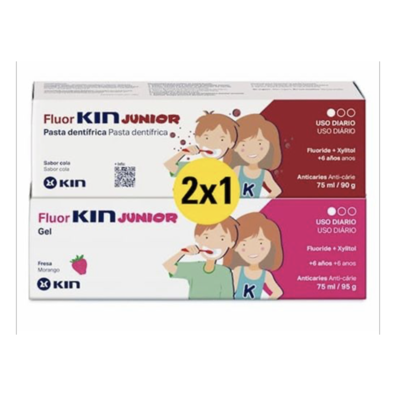 Kin fluor junior pasta  y gel fresa 75 ml + coca cola 75ml