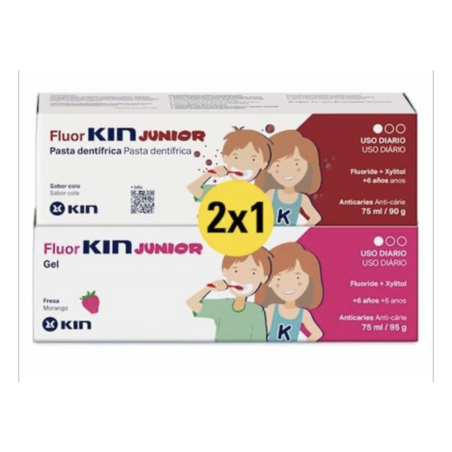 Kin fluor junior pasta  y gel fresa 75 ml + coca cola 75ml