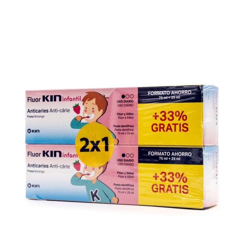 Duplo Fluor kin Infantil pasta dentifrica 75+25 ml sabor fresa